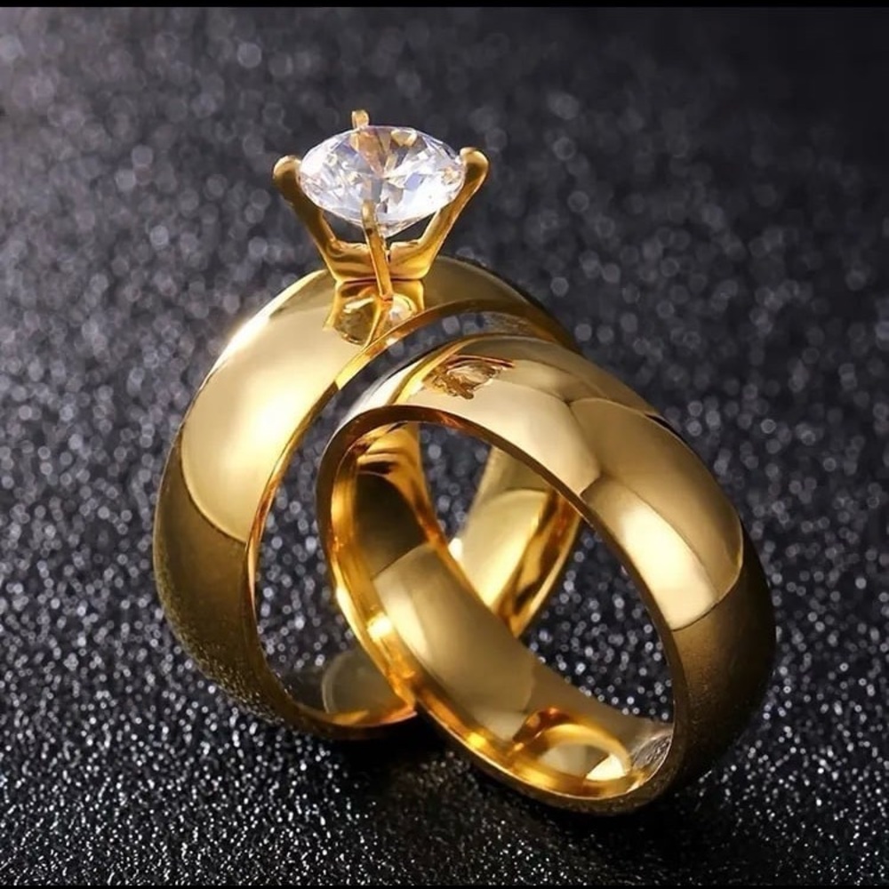 18K Gold 3CT Diamond Solitaire 2PC Engagement & Wedding Ring Set OR Couples Set